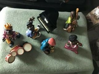 Vintage 1996 Retrospective Hand - Painted Black Americana Jazz Band Figurines