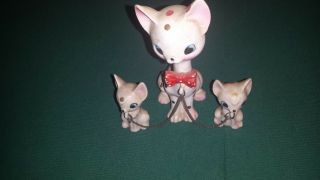 Vtg 3 Polka Dot Anthropomorphic Kitty Cats Red Bow Tie.  Mamas Tail Broken