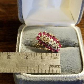 Vintage Ladies 10k Ruby And Diamond Cluster Ring Size 5 3/4