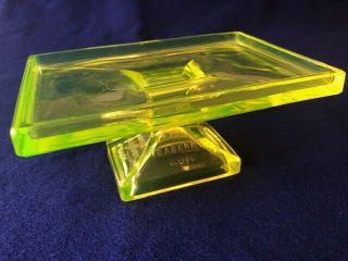 Vintage Vaseline Glass Clarks Teaberry Gum Display Pedestal In