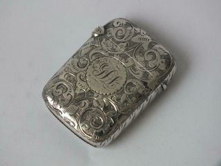 Antique Victorian Solid Sterling Silver Vesta Case 1888/ L 3.  7 Cm