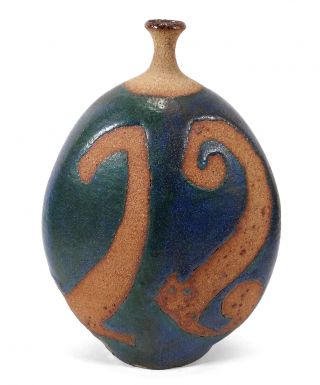 Vintage Mid - Century Modern Studio Art Pottery Weed Pot Flask Bottle Vase Numbers