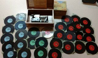 Vintage Thorens Metall Disc Music Box With 31 Discs Made In Switzerland