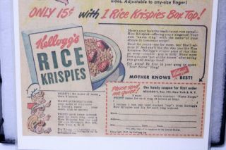 FANTASTIC VINTAGE KELLOGG ' S NAME RING SET OF 3 W/ AD & BROCHURE FRAMED 3