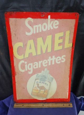 Smoke Camel Cigarettes Sign Tin Litho Nos Vintage Tobacco Tacker