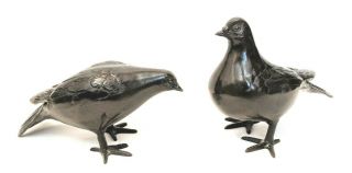 2 Vintage Birds Pigeons Or Doves Solid Iron Bronze Finish Japan