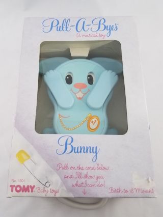 1983 Tomy Peek - A - Boo Bunny Pull String Music Baby Lullaby Crib Toy Rare Vtg