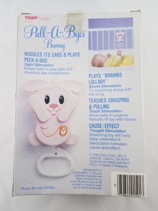 1983 TOMY Peek - a - Boo Bunny Pull String Music Baby Lullaby Crib Toy RARE VTG 3