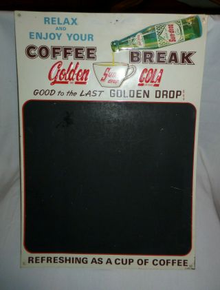 Vintage Golden - Girl Sun - Drop Cola Metal Store Sign Chalkboard 19x27 Coffee Break