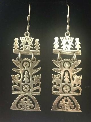 Large Mexican Sterling Silver Tree Of Life Storyteller Frida Earrings