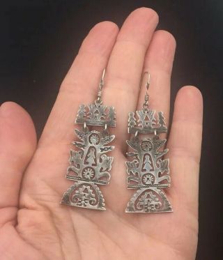 Large Mexican Sterling Silver Tree of Life Storyteller FRIDA Earrings 2