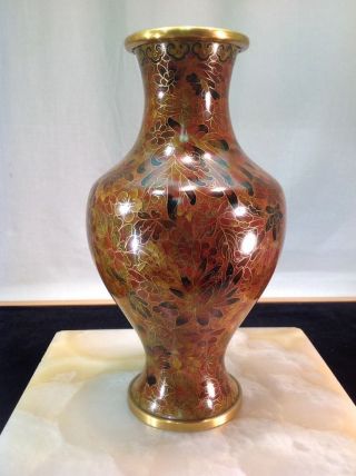 Vintage Chinese Asian Cloisonne Enameled Bronze Vase Earth Tone Floral Jingfa