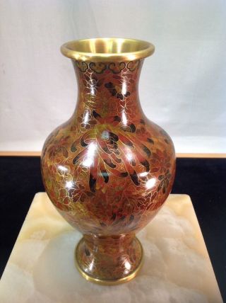 Vintage Chinese Asian Cloisonne Enameled Bronze Vase Earth Tone Floral Jingfa 2