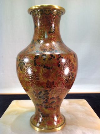 Vintage Chinese Asian Cloisonne Enameled Bronze Vase Earth Tone Floral Jingfa 3