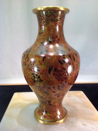 Vintage Chinese Asian Cloisonne Enameled Bronze Vase Earth Tone Floral Jingfa 4
