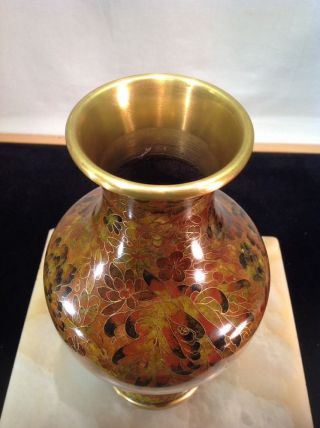 Vintage Chinese Asian Cloisonne Enameled Bronze Vase Earth Tone Floral Jingfa 5
