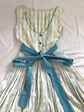 White and Blue Dress 50s 1950s Cotton Full Skirt Vintage Vtg XS 2