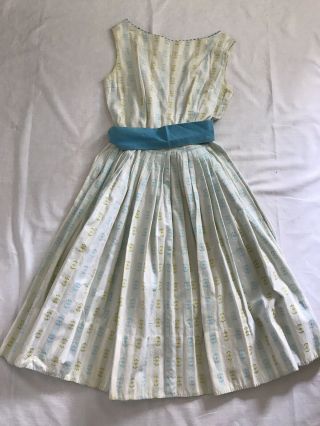 White and Blue Dress 50s 1950s Cotton Full Skirt Vintage Vtg XS 3