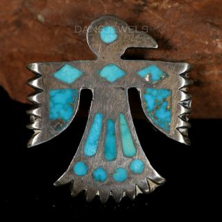 60s Old Pawn Vintage Zuni Thunderbird Turquoise Inlay Handmade Sterling Bolo Tie