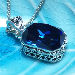 Vintage Blue Sapphire Pendant Necklace 18 " Chain 14k White Gold Gift Wbp34