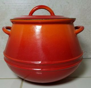 Descoware Vintage Bean Pot W/lid Flame Orange Enamel Cast Iron 3 Qt.  Belgium