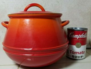 DESCOWARE Vintage Bean Pot w/Lid Flame Orange Enamel Cast Iron 3 Qt.  Belgium 2