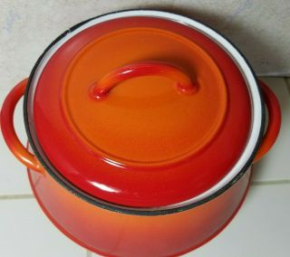 DESCOWARE Vintage Bean Pot w/Lid Flame Orange Enamel Cast Iron 3 Qt.  Belgium 3