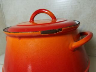 DESCOWARE Vintage Bean Pot w/Lid Flame Orange Enamel Cast Iron 3 Qt.  Belgium 4