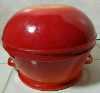DESCOWARE Vintage Bean Pot w/Lid Flame Orange Enamel Cast Iron 3 Qt.  Belgium 7