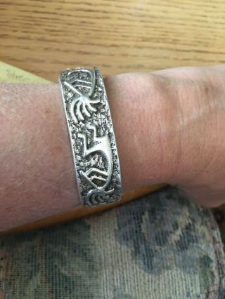 Andy Thomas Vintage Native American Navajo Silver Kokopelli Cuff Bracelet