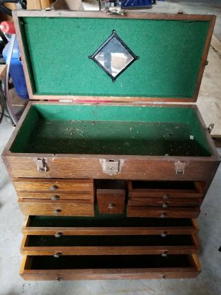 H.  Gerstner Vintage 11 Drawer Dark Oak Machinist Chest Tool Box w/ Mirror 4