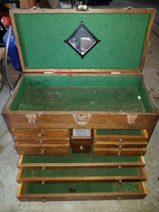 H.  Gerstner Vintage 11 Drawer Dark Oak Machinist Chest Tool Box w/ Mirror 5