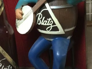 Blatz beer sign vintage 1958 cast metal barrel guy playing banjo statue on stage 3