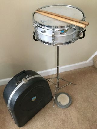 Vintage Ludwig Weathermaster Snare Drum,  Stand,  Case,  Practice Pad,  Sticks.