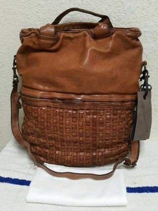 Langellotti Brown Distressed Vintage Woven Leather Large Tote/ Shoulder Bag