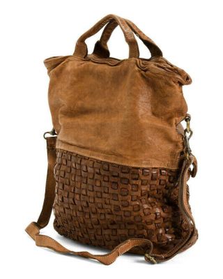 Langellotti Brown Distressed Vintage Woven Leather Large Tote/ Shoulder Bag 3