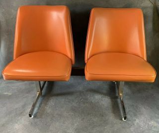 Vintage Vinyl Mcm Double Chair Waiting Room Airport Orange Retro Bench