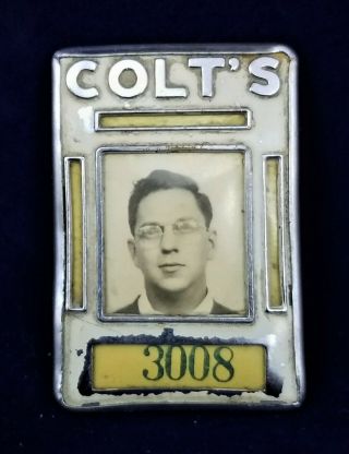 Rare Vintage Colt Firearms Employee Badge With Photo