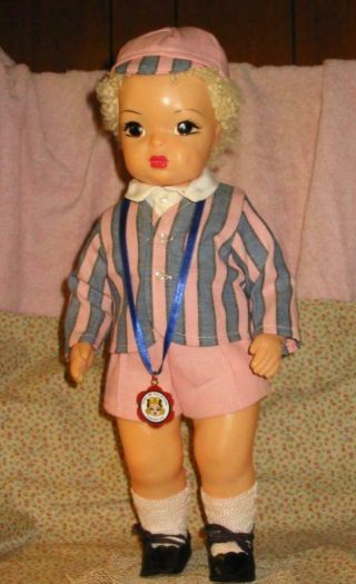 Vtg 1950s Terri Doll Jerri Lee Doll White Caracul Wig Pink Stripe Sunday Suit