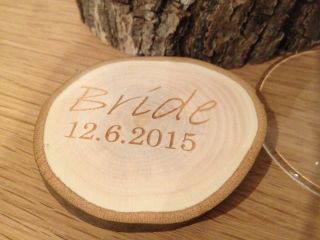 Personalised Wedding Favours,  Log Slices,  Rustic,  Vintage Or Place Names.  Coaster