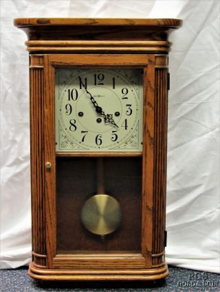 Vintage Howard Miller Chiming Wood Wall Clock 613 - 10 24 " Includes Key 11451
