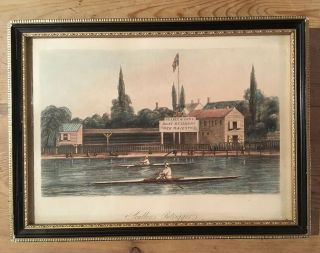 Antique / Vintage Rowing / Regatta Print “ Scullers Outriggers” Leander.  Henley