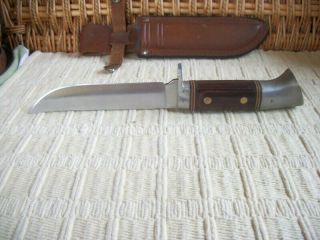 Western Usa W36 Hunting Bowie Knife & Leather Sheath Fixed Blade Vintage