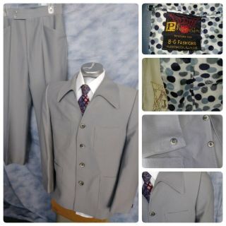 Vtg Union Phoenix Mens Disco Western Suit 39 Grey Wide Collar 4b 2v Pants 32x28