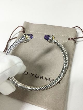 2019 Auth David Yurman Amethyst Cable Cuff Sterling Silver Bracelet 585 14k Gold