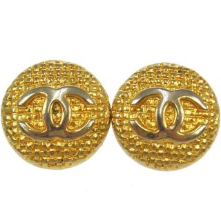 Authentic Chanel Vintage Cc Logos Button Earrings Gold Clip - On 23 France T02294