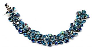 Stunning Vintage Weiss Signed Blue & Ab Rhinestone Bracelet