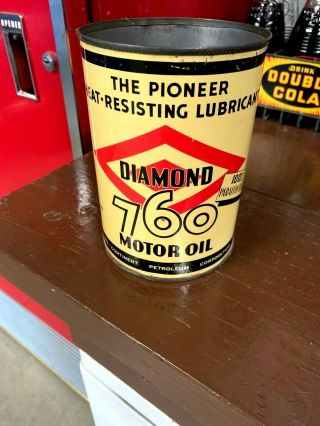 Rare Vintage Diamond Dx 760 One Quart Qt Motor Oil Can Cond.
