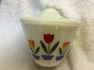 Vintage Fire King Tulip Grease Jar W/lid