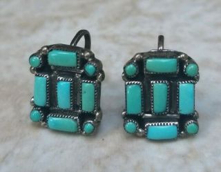 Old Pawn Vintage Sterling Silver Cluster Turquoise Gemstone Screw Back Earrings